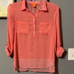 Pink and White Semi Sheer Chiffon Blouse